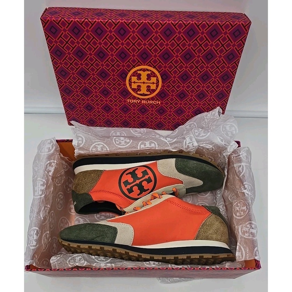 Tory Burch Annie Nylon Runner Women's Designer Sneakers Shoes 7 Kola Suede - Picture 3 of 9